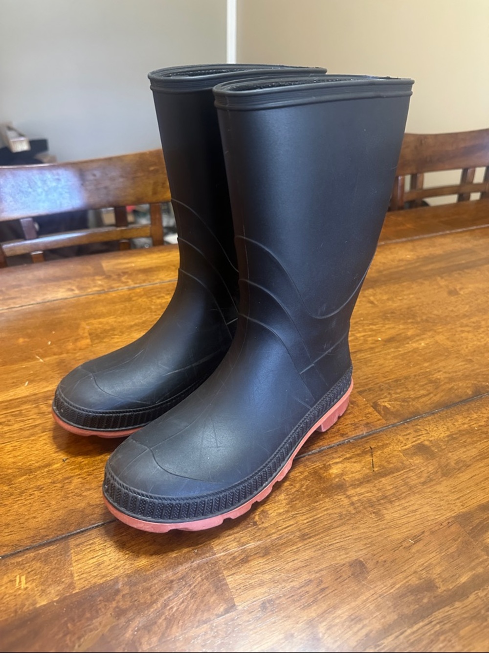 Black Rain Boots with Orange Outsoles